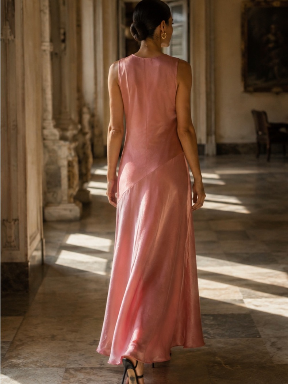 Theory Pink V-Neck Asymmetrical Drop Waist Maxi Dress - Picture 2 of 8